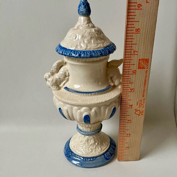 Antique Ornate Blue - White Porcelain Potpourri Lidded Jar H 9 Inch - Picture 2 of 13